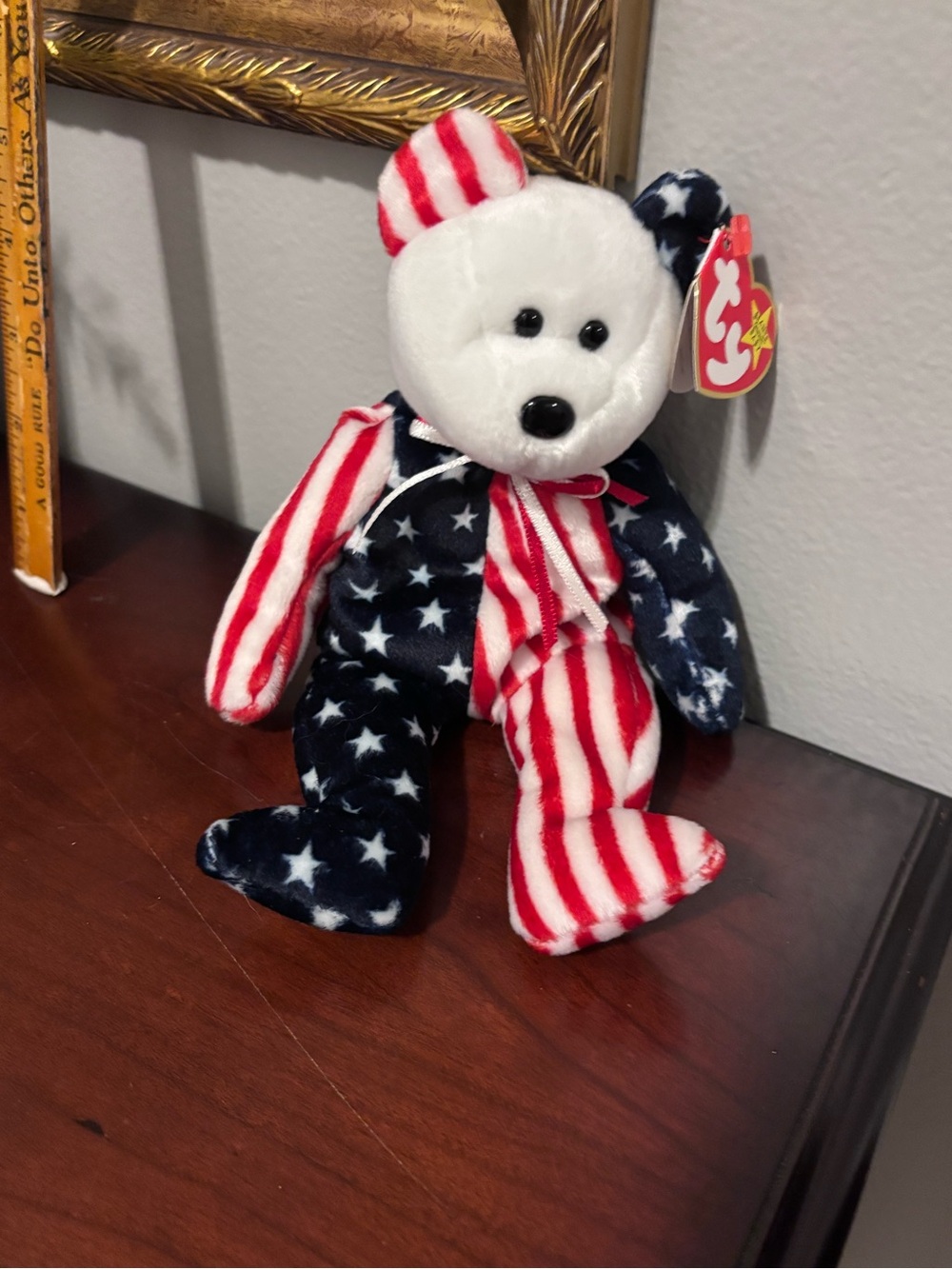 Ty Patriotic Spangle Bear Plush in Red White and Navy 1999.